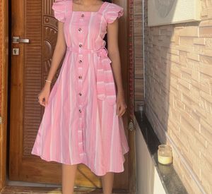 Pink Striped Midi Dress