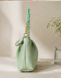 Mint Green Ruched Chain Shoulder Bag