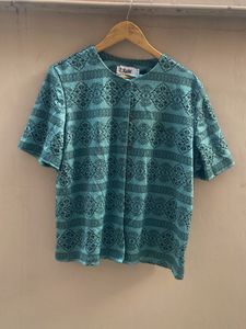Blue Printed Short Sleeve Top