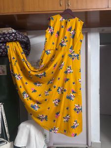 Floral Print Mustard Sleeveless Dress
