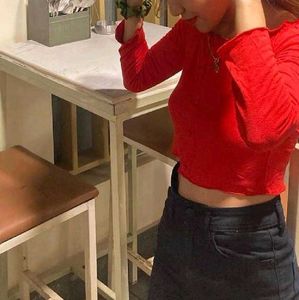 Red Off-Shoulder Crop Top