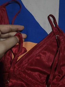 Elegant Red Satin Robe Nighty dress