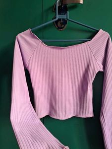 Purple Ribbed Long Sleeve Crop Top