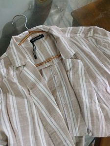 Tokyo Talkies Beige Striped Casual Blazer