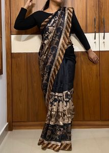 Black Saree with Intricate Golden Border