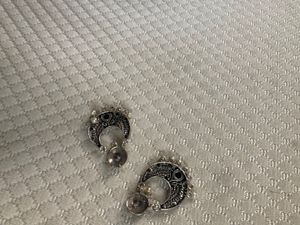 Chandbali Black Stone White Pearls Earring