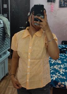 Orange Striped Button-Up Top