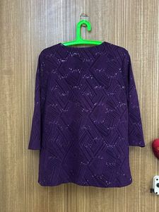 Elegant Purple V-Neck Embellished Top
