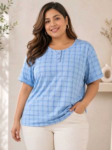Blue Checked Henley Top