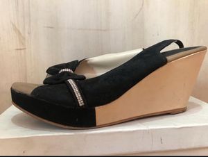 Black Wedges with Bow Detail