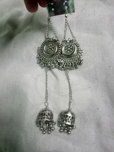 Long Jhumka Oxidised Silver Earrings For Party