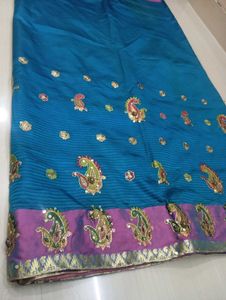 Beautiful Blue Saree with Embellishments