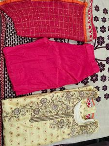 Beautiful Yellow Kurta Set with Red Dupatta