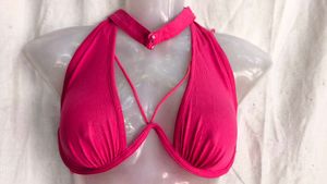 Hot Pink Strappy Halter Bikini Top