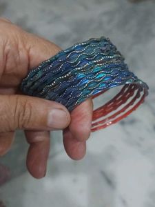 Stunning Blue Wave Metallic Bangles Set
