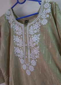 Green chex Embroidered Kurti