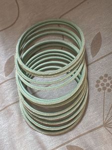 Elegant Pastel Green Velvet Bangles Set