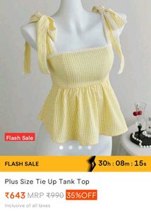 Plus Size Yellow Gingham Tie-Up Top