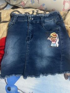 Cute Denim Skirt with Graphic Print