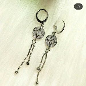 Elegant Diamond &amp; Silver Drop Earrings