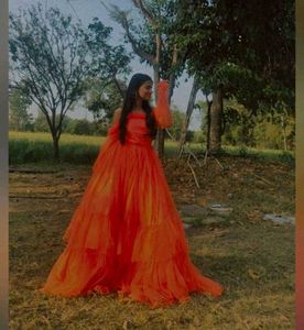 orange ruffle gown