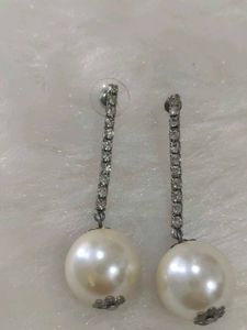 Elegant Pearl &amp; diamond Dangle Earrings