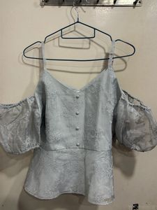 Light Blue Lace Cold Shoulder Top