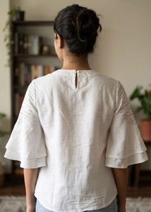 Stylish White Ruffled Sleeve Blouse