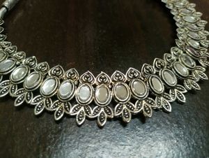 Antique Silver Mirror Choker Necklace