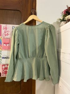 Shein Green Tie Front Peplum Top