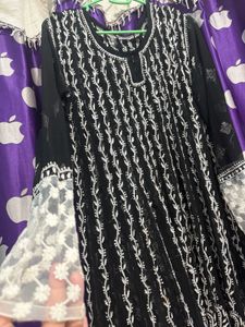 Og Pakistani Black Kurta with White Embroidery