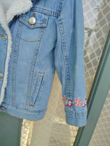Girls' Embroidered Fur lined Denim Jacket