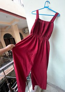 Chic stylish Maroon Smocked Jumpsuit