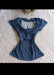 Blue Y2K Cowl Neck Short Sleeve Top