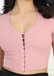 Chic Pink Blouse with Pearl Details