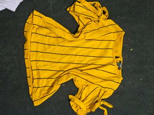Yellow Striped Tie-Sleeve Top