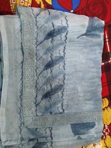Beautiful Blue Saree with Leaf Print