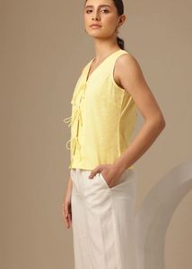 Chic Yellow V-Neck Sleeveless Tie-Up Top