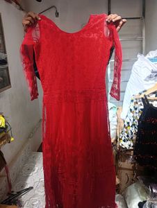 Red Mirror work Grown (Free Size Upto L)