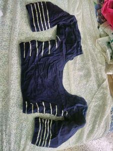 Navy Blue Ethnic Blouse with Silver Stripes