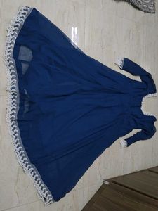 Beautiful Blue Ethnic Gown with Lace Trim
