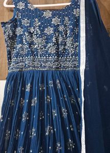 Elegant Blue Embroidered Ethnic Gown