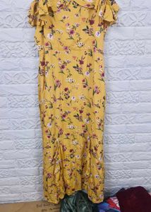 Yellow Floral Cold Shoulder Maxi Dress