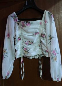 Floral Print Ruched korean Crop Top