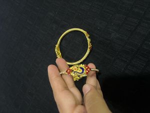 Exquisite Gold Plated Bangles with Red Stones