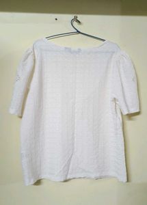 White Textured Short Sleeve Top