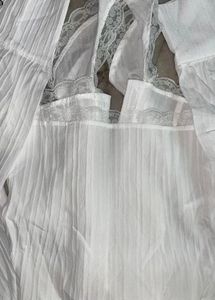 White Sheer Lace Trim Cropped Blouse