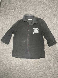 Zara Men's Black Embroidered Button-Down Shirt