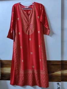 40 Size - Red Ethnic Kurta with Gold Print