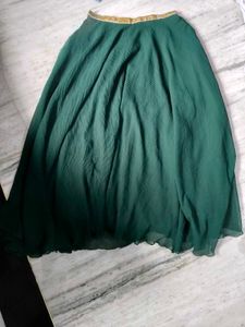 Elegant Green Pleated Ethnic Skirt with top